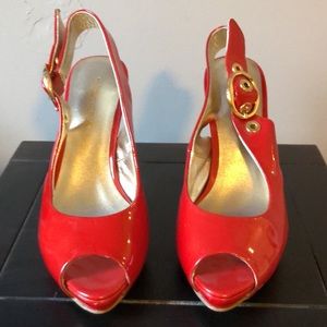 Red Leather Platform Heels